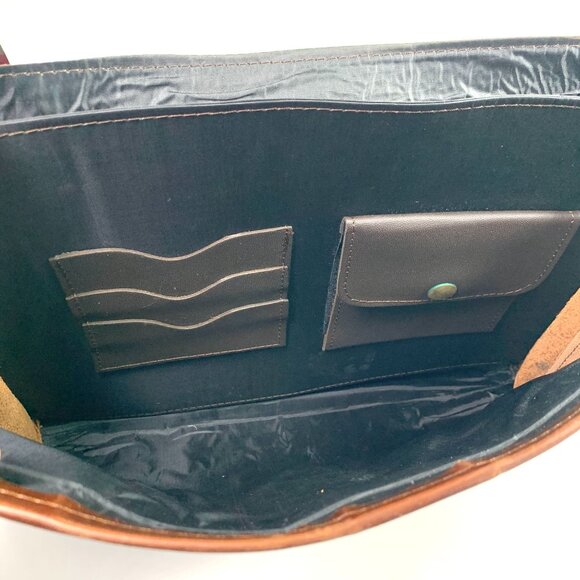 Ferdan Bags Ferdan Vintage Messenger Briefcase Brown Leather Brass